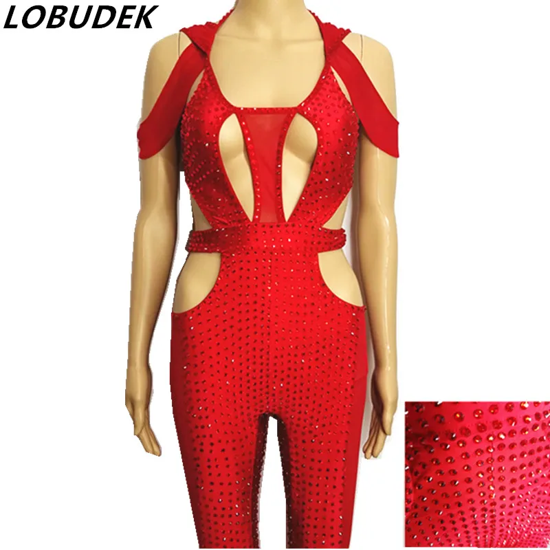 Sexy Red Rhinestones Backless Bandage Jumpsuit Nightclub Performance Dance Costume Women Birthday Party Performance Stage Wear
Sexy Red Rhinestones Backless Bandage Jumpsuit Nightclub Performance Dance Costume Women Birthday Party Performance Stage Wear
