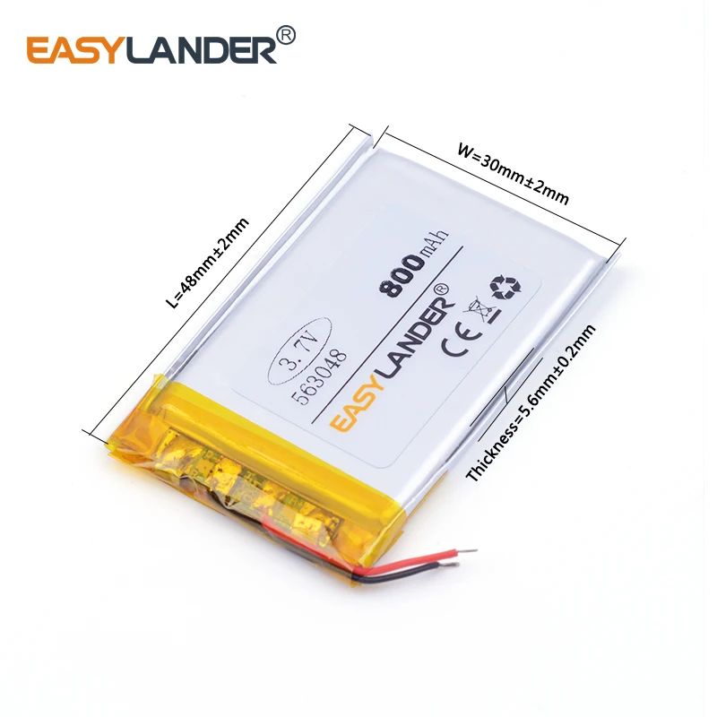 10pcs/Lot 800mAh 563048 3.7V Rechargeable Lithium Li-ion Polymer for Speaker Power Driving recorder
10pcs/Lot 800mAh 563048 3.7V Rechargeable Lithium Li-ion Polymer for Speaker Power Driving recorder