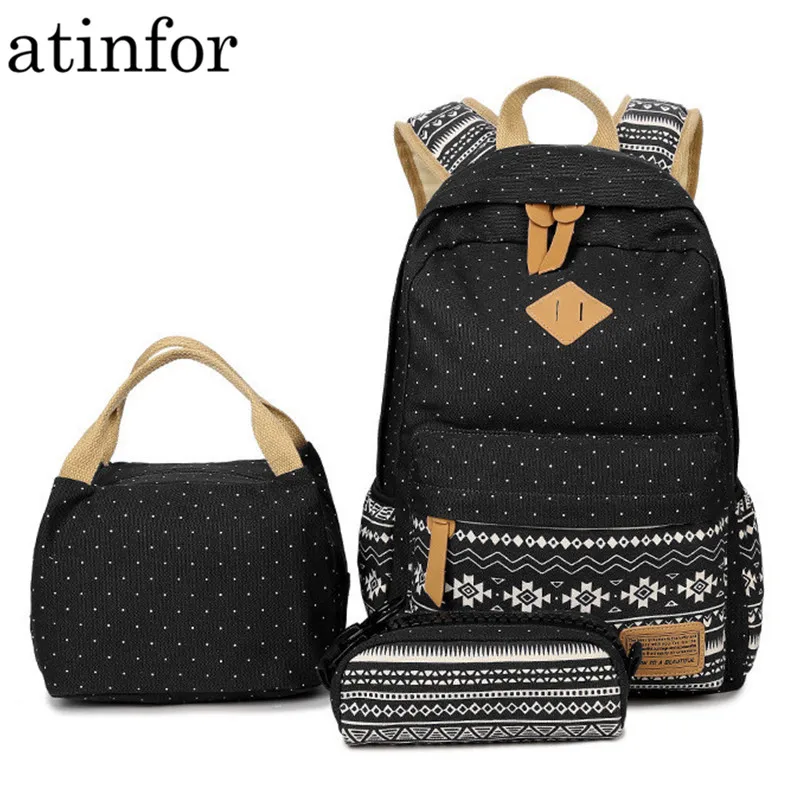 Brand Geometric Set Lunch Bagpack Women School Backpack for Teenagers Girls Dot Canvas Computer Book Bag with Pencil Case
Brand Geometric Set Lunch Bagpack Women School Backpack for Teenagers Girls Dot Canvas Computer Book Bag with Pencil Case