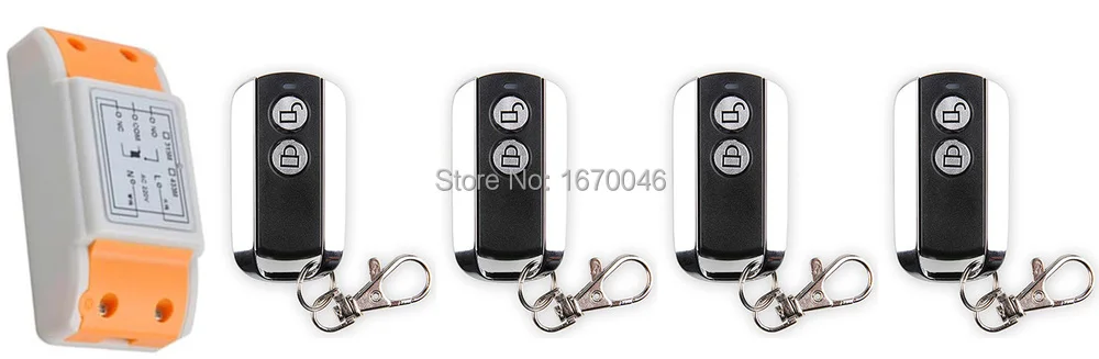 New AC 220 V 1CH Wireless Remote Control Switch System 1pcs Receiver & 4pcs 2 Keys metal waterproof Remote 
New AC 220 V 1CH Wireless Remote Control Switch System 1pcs Receiver & 4pcs 2 Keys metal waterproof Remote