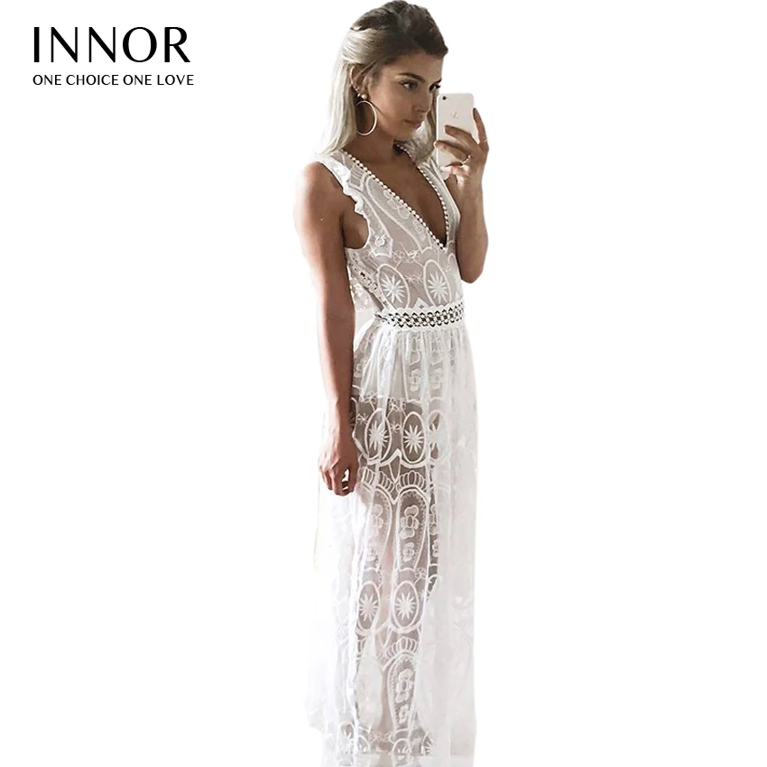 INNOR Women Maxi Long White Dress Elegant Sleeveless V Neck Lace Floral Crochet Hollow Out Solid Party Dress Vestidos
INNOR Women Maxi Long White Dress Elegant Sleeveless V Neck Lace Floral Crochet Hollow Out Solid Party Dress Vestidos