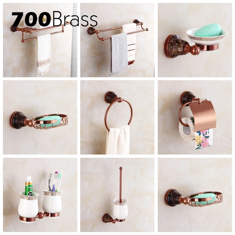 Fashion Rose Gold Bathroom Hardware Set Brass Jade Base Bathroom Accessories Toilet Paper Holder Rack Towel Holder
Fashion Rose Gold Bathroom Hardware Set Brass Jade Base Bathroom Accessories Toilet Paper Holder Rack Towel Holder