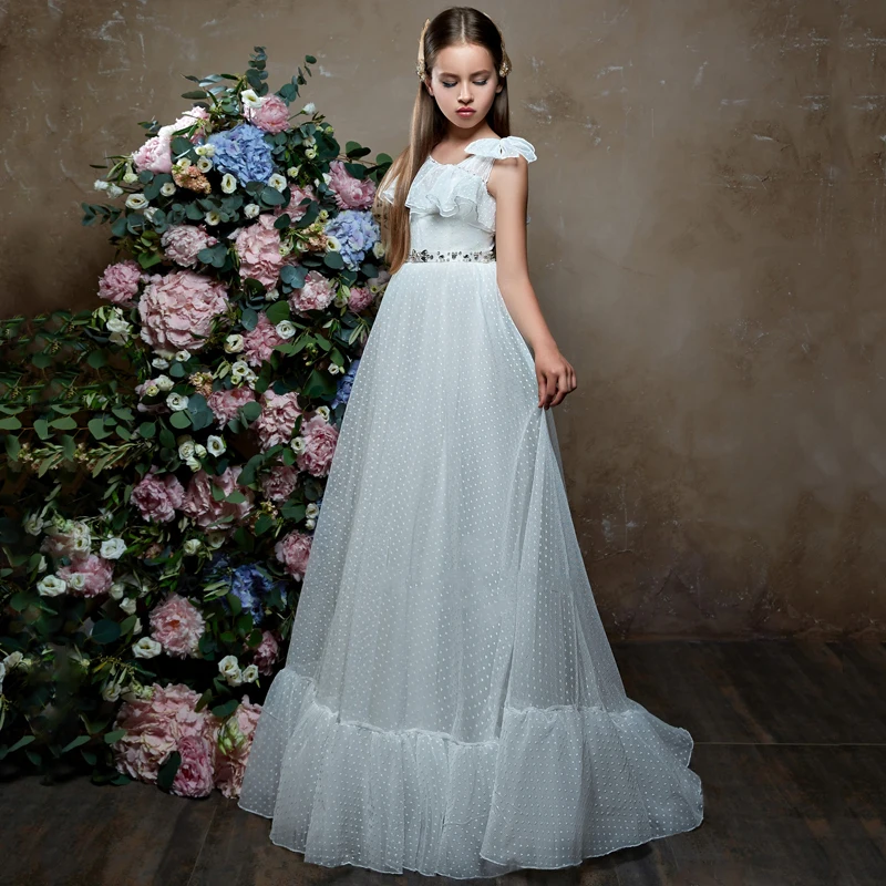 New Arrivals Elegant Girls Tulle Sleeveless One Shoulder A-line Flower Girl Dresses Princess Party Wedding Gowns with Beading
New Arrivals Elegant Girls Tulle Sleeveless One Shoulder A-line Flower Girl Dresses Princess Party Wedding Gowns with Beading