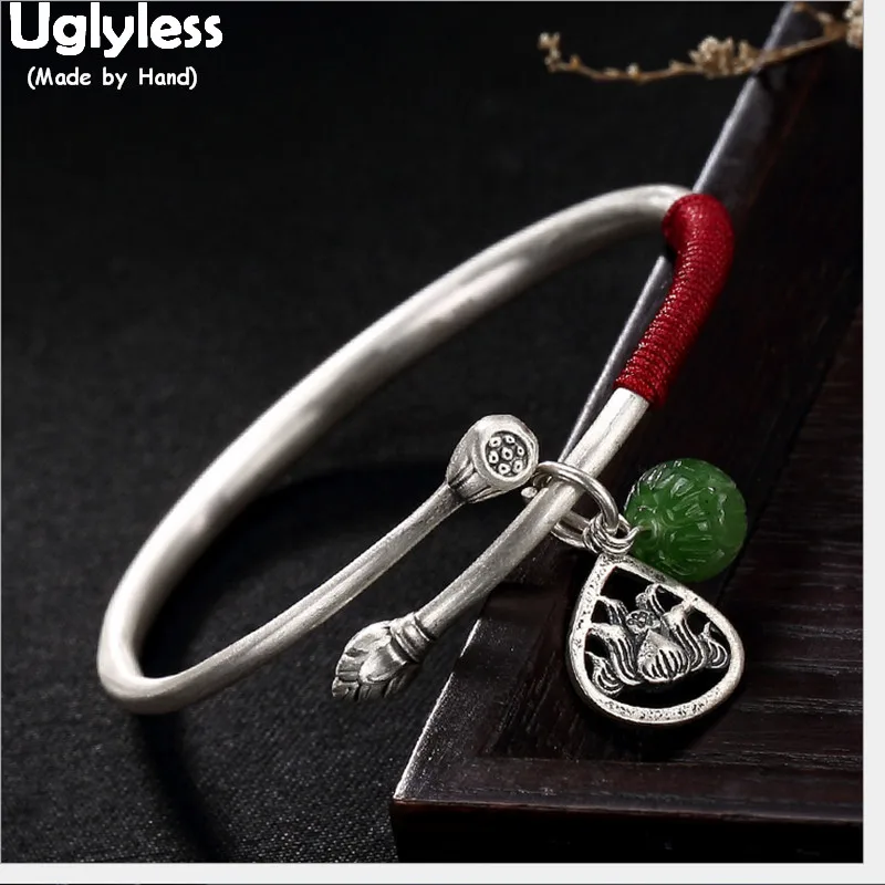 Uglyless 100% Real Solid 999 Pure Silver Charms Lotus Bangles for Women Natural Green Jade Ball Open Bangle Ethnic Fine Jewelry
Uglyless 100% Real Solid 999 Pure Silver Charms Lotus Bangles for Women Natural Green Jade Ball Open Bangle Ethnic Fine Jewelry