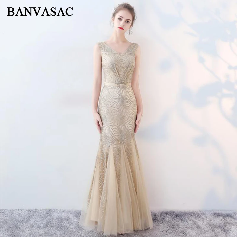 BANVASAC Sequined V Neck Lace Mermaid Long Evening Dresses Elegant 2018 Party Bow Sash Backless Tulle Prom Gowns
BANVASAC Sequined V Neck Lace Mermaid Long Evening Dresses Elegant 2018 Party Bow Sash Backless Tulle Prom Gowns