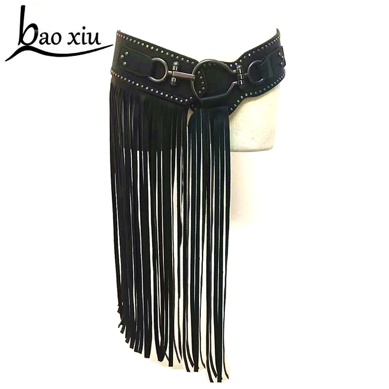 Fashion personality long tassel female belt rivet black leather wide belt women high quality exaggerated fringed brand design
Fashion personality long tassel female belt rivet black leather wide belt women high quality exaggerated fringed brand design