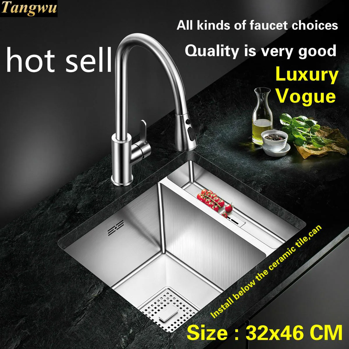 Fashionable Standard luxurious mini balcony kitchen manual sink single trough high-grade food grade 304 stainless steel 32x46 CM
Fashionable Standard luxurious mini balcony kitchen manual sink single trough high-grade food grade 304 stainless steel 32x46 CM
