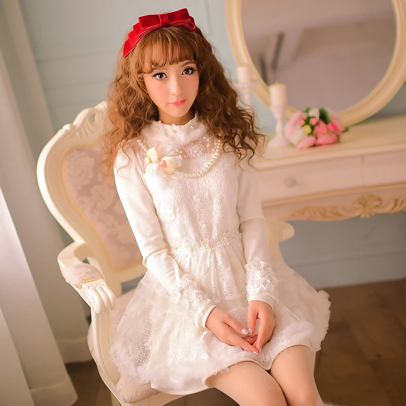 Princess sweet lolita dress Candy rain pearl beads chain flower snowflake Rabbit hair fur pom stand collar lace dress C16CD6115
Princess sweet lolita dress Candy rain pearl beads chain flower snowflake Rabbit hair fur pom stand collar lace dress C16CD6115