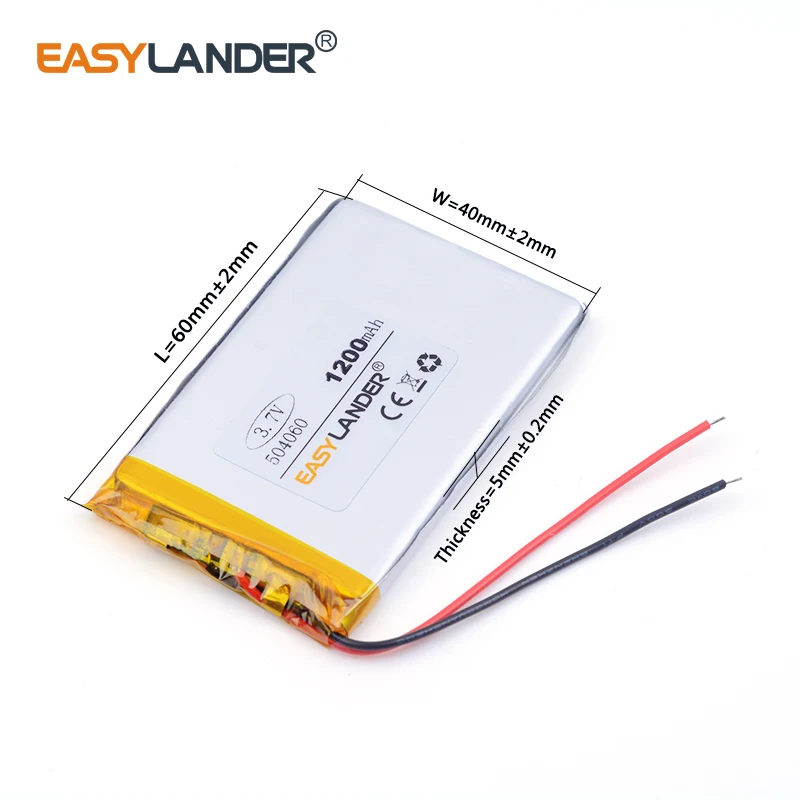 3.7V 1200mAH 504060 Rechargeable Lithium Li-ion Polymer Battery FOR DVR GPS MP3 E-BOOK
3.7V 1200mAH 504060 Rechargeable Lithium Li-ion Polymer Battery FOR DVR GPS MP3 E-BOOK