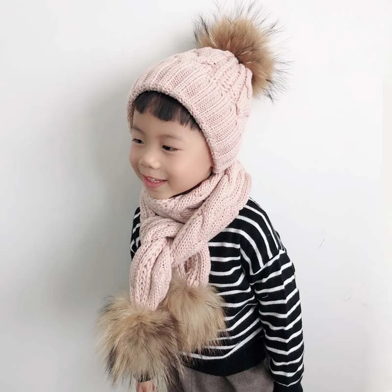 Kids Winter Hat Scarf Set With Pompom Fleece Liner Twist Knitted Beanie Cap Real Fur Pompom Hat and Scarf Set For Children
Kids Winter Hat Scarf Set With Pompom Fleece Liner Twist Knitted Beanie Cap Real Fur Pompom Hat and Scarf Set For Children