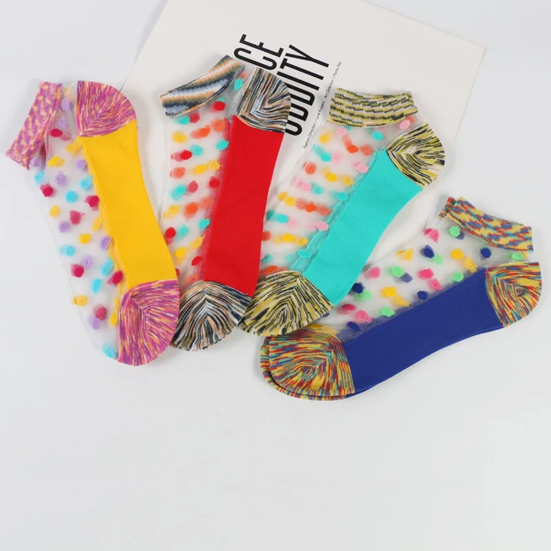 DONG AI 4 Pairs Spring Summer Glass Short Colorful Dot Socks Female Thin Crystal Silk Cotton Lace Mesh Transparent Crystal Sock
DONG AI 4 Pairs Spring Summer Glass Short Colorful Dot Socks Female Thin Crystal Silk Cotton Lace Mesh Transparent Crystal Sock