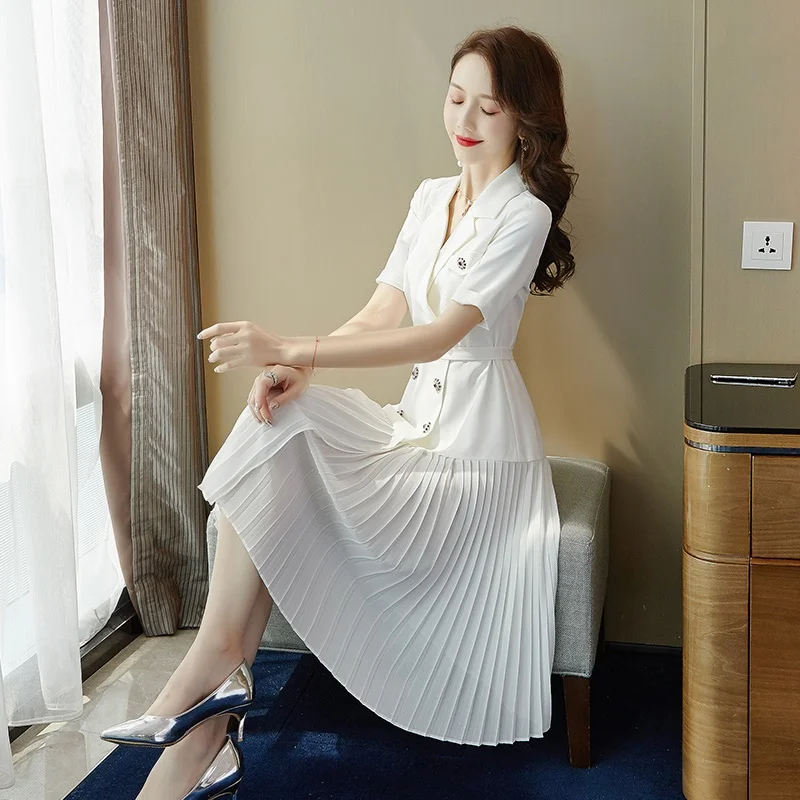 Women Summer Elegant White Blazer Dress High Quality Female Designer Office Lady Robe Femme Ol Chiffon Pleated Vestidos DD2012
Women Summer Elegant White Blazer Dress High Quality Female Designer Office Lady Robe Femme Ol Chiffon Pleated Vestidos DD2012