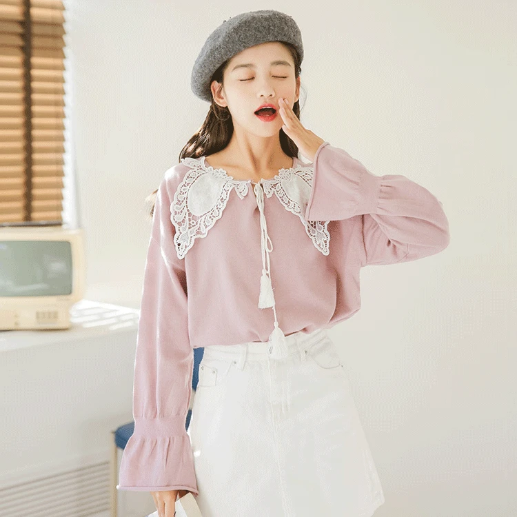 Women Sweater Sweet Autumn Winter Lace Preppy Style Pullovers Female Long Sleeve Round Collar Casual Student Tops Clothing H9407
Women Sweater Sweet Autumn Winter Lace Preppy Style Pullovers Female Long Sleeve Round Collar Casual Student Tops Clothing H9407