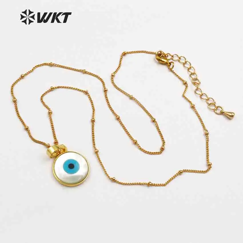 WT-JN048 Round Shape Devil Eye Pendant Natural White Shell With Gold Bezel Necklace For Women Simple Sweater Jewelry
WT-JN048 Round Shape Devil Eye Pendant Natural White Shell With Gold Bezel Necklace For Women Simple Sweater Jewelry