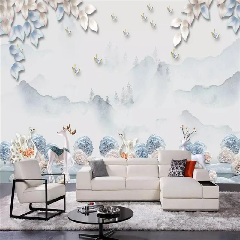 Decorative wallpaper Modern fashion style relief deer tree watercolor mountain leaf bird background wall
Decorative wallpaper Modern fashion style relief deer tree watercolor mountain leaf bird background wall