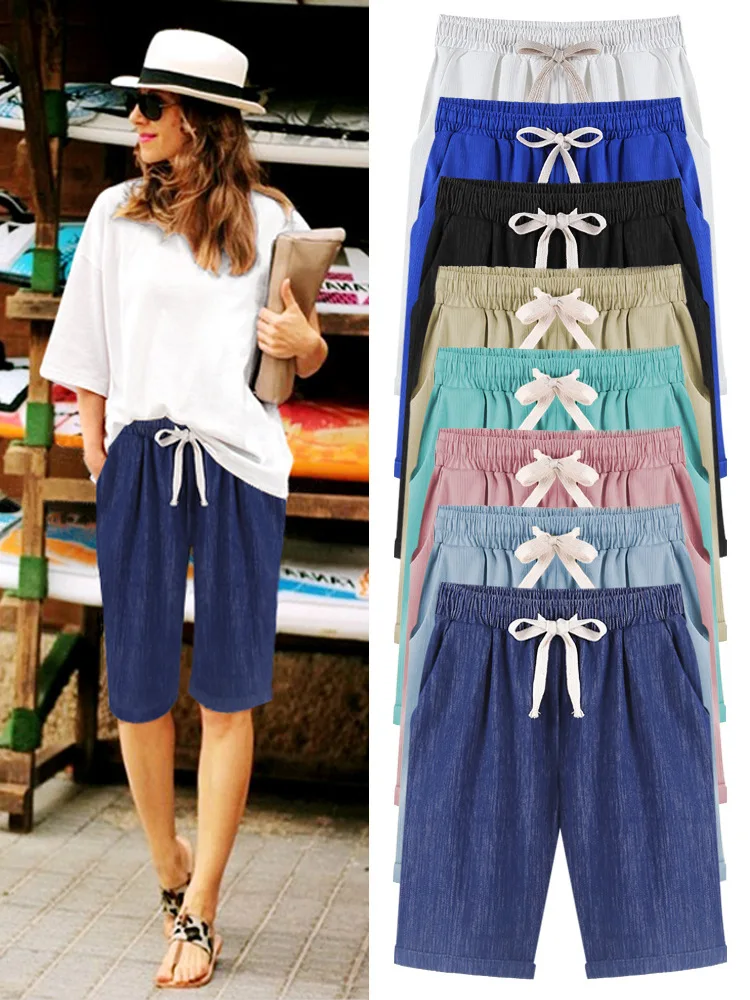 Summer women pants Loose Cotton Solid Color casual short Pants Female 7xl 8xl pants 2022 New
Summer women pants Loose Cotton Solid Color casual short Pants Female 7xl 8xl pants 2022 New