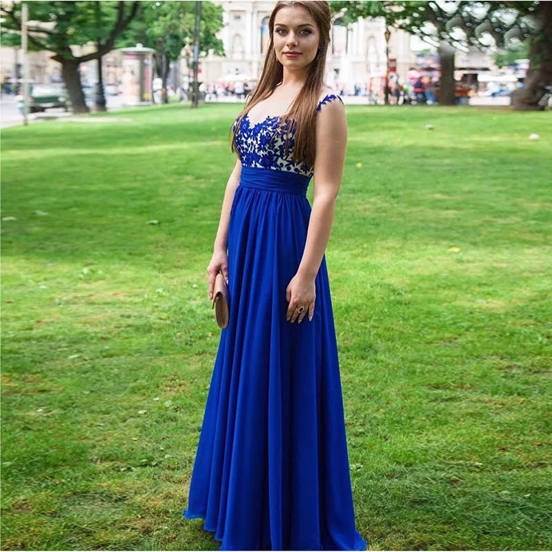 A-line Royal Blue Evening Dress V-neck Pleats Chiffon 2019 Women Formal Party Gowns Illusion Bodice Full Length Robe De Soiree
A-line Royal Blue Evening Dress V-neck Pleats Chiffon 2019 Women Formal Party Gowns Illusion Bodice Full Length Robe De Soiree
