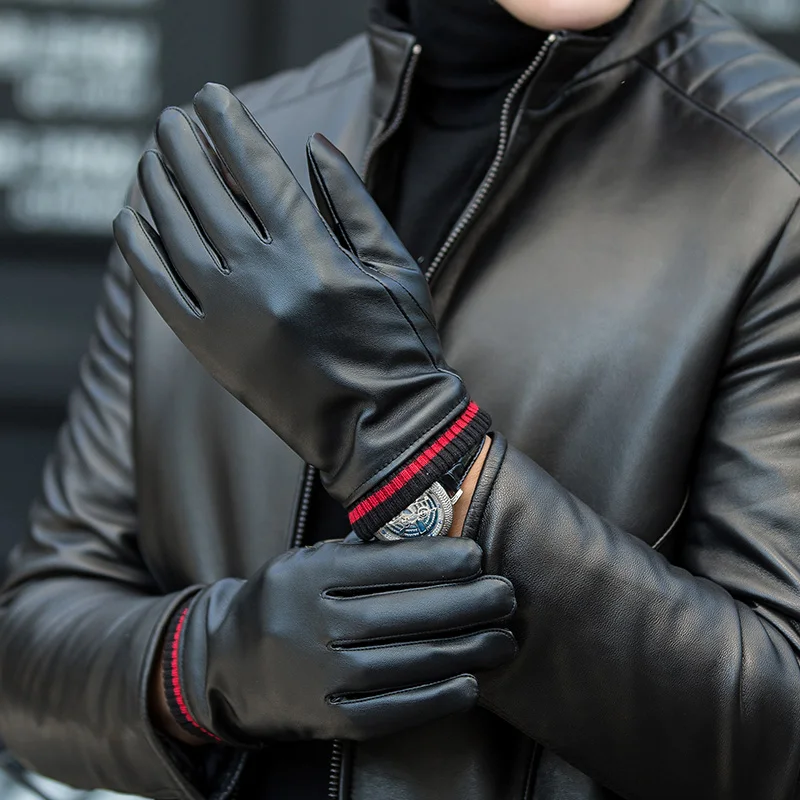 Male Leather Touchscreen Gloves Men's Winter Warm Thickened Velvet Mittens Windproof Outdoor Bicycle Riding Skin Luva B-9547
Male Leather Touchscreen Gloves Men's Winter Warm Thickened Velvet Mittens Windproof Outdoor Bicycle Riding Skin Luva B-9547