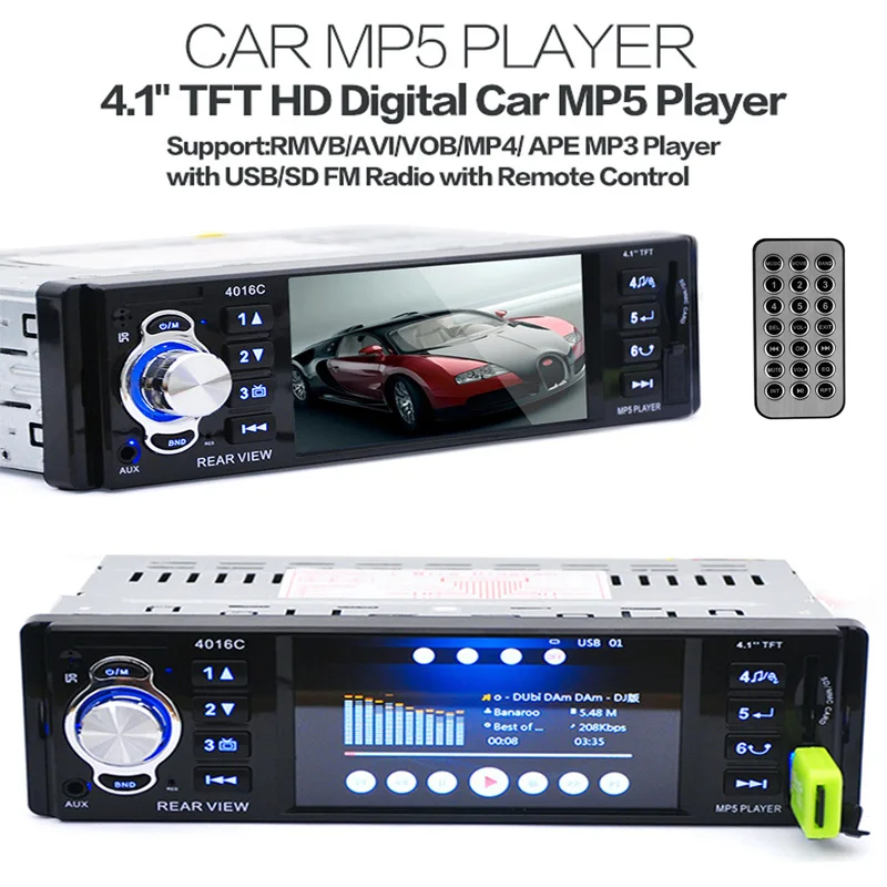 New 12V Car MP4 MP5 Player Support Rear View Camera 4.1" TFT HD Digital Stereo FM Radios MP3 MP4 Audio Video USB SD In-Dash
New 12V Car MP4 MP5 Player Support Rear View Camera 4.1" TFT HD Digital Stereo FM Radios MP3 MP4 Audio Video USB SD In-Dash