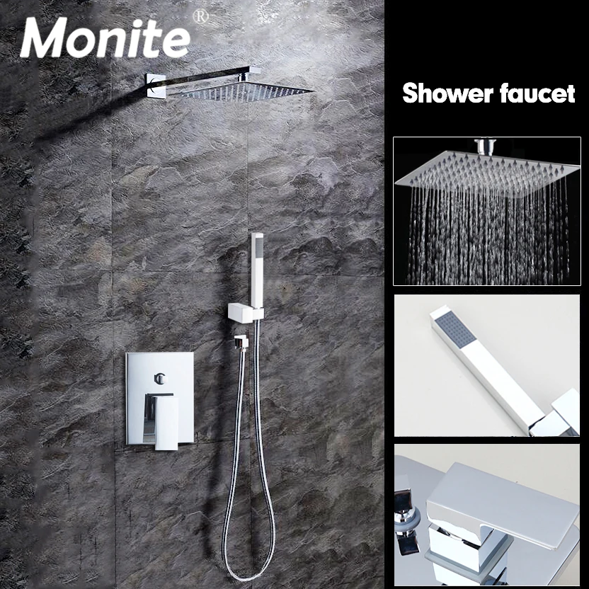 Monite Chrome 12 Inch Ultr-thin Wall Mounted Rain Shower Set Luxury Square Shower Head Shower Set with Hand Shower
Monite Chrome 12 Inch Ultr-thin Wall Mounted Rain Shower Set Luxury Square Shower Head Shower Set with Hand Shower