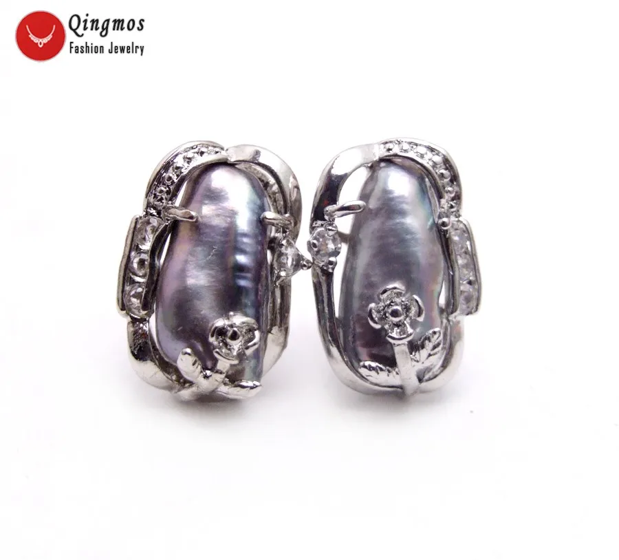 Qingmos Fashion Natural Pearl Earrings for Women with Black 10*14mm Biwa Baroque Pearl Silver Plate Stud Earrings Jewelry ear709
Qingmos Fashion Natural Pearl Earrings for Women with Black 10*14mm Biwa Baroque Pearl Silver Plate Stud Earrings Jewelry ear709