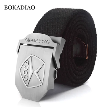 BOKADIAO 남녀공용 캔버스 벨트, 빈티지 3D CCCP 소련 사인 금속 버클 청바지 벨트, 육군 군사 전술 벨트, 남성 스트랩, 블랙