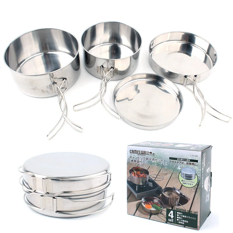 Outdoor 4pcs stainless steel pot utensils camping kitchen mountaineering picnic portable cooking set bowls cauldron
Outdoor 4pcs stainless steel pot utensils camping kitchen mountaineering picnic portable cooking set bowls cauldron
