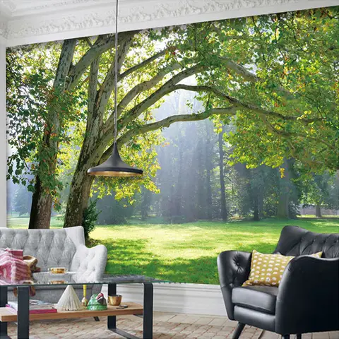 Custom 3D Photo Wallpaper 3D Stereoscopic Green Trees Forest Scenery Papel Tapiz Living Room Sofa TV Background Wall Decor Mural