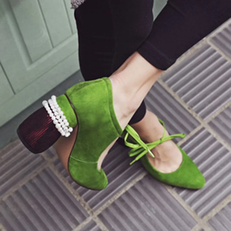 NEW Spring Mary Janes Pearl Beads Strings Decor Assembled Barrel Chunky High Heel Pumps Women Suede Instep exposed Lace up Shoes
NEW Spring Mary Janes Pearl Beads Strings Decor Assembled Barrel Chunky High Heel Pumps Women Suede Instep exposed Lace up Shoes
