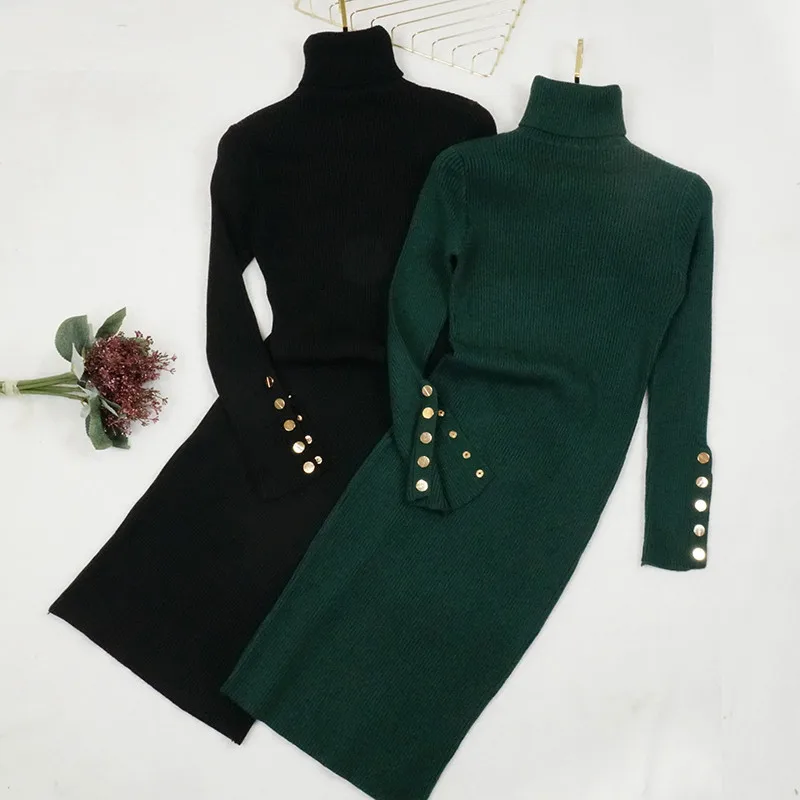 2018 Women Turtleneck Knitted Dress Autumn Winter Button Split Sweater Dresses Lady Long Sweater Dress Bottoming Vestidos AB1096
2018 Women Turtleneck Knitted Dress Autumn Winter Button Split Sweater Dresses Lady Long Sweater Dress Bottoming Vestidos AB1096