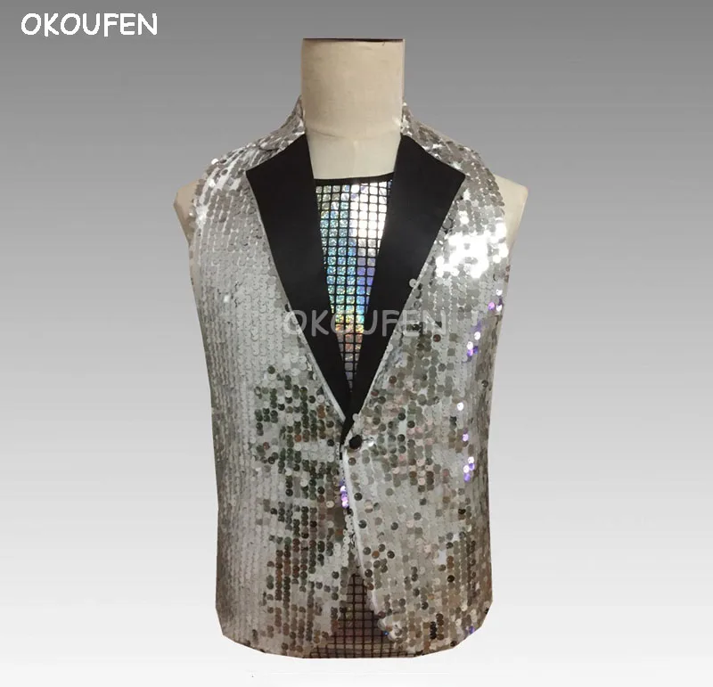Bar nightclub male Singer Drum Jazz Dance Rock hip hop sequin Stand collar Vest costume Party show stage performance clothing
Bar nightclub male Singer Drum Jazz Dance Rock hip hop sequin Stand collar Vest costume Party show stage performance clothing