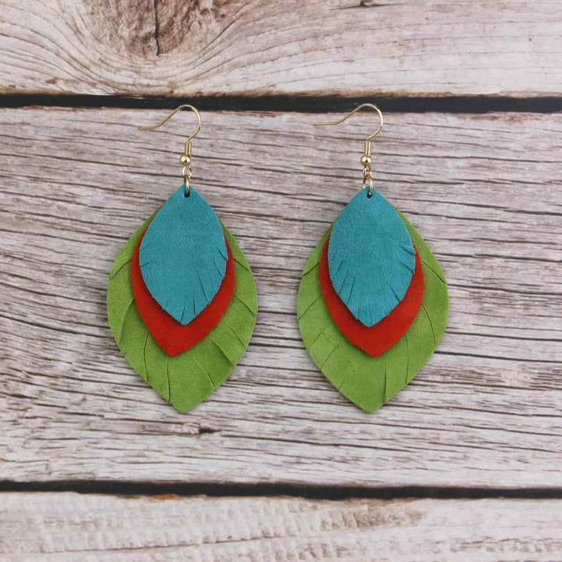 New Three Layers Genuine Leather Leaf Teardrop Earrings for Women Multicolor Leather Feather Drop Earrings Fashion Jewelry
New Three Layers Genuine Leather Leaf Teardrop Earrings for Women Multicolor Leather Feather Drop Earrings Fashion Jewelry