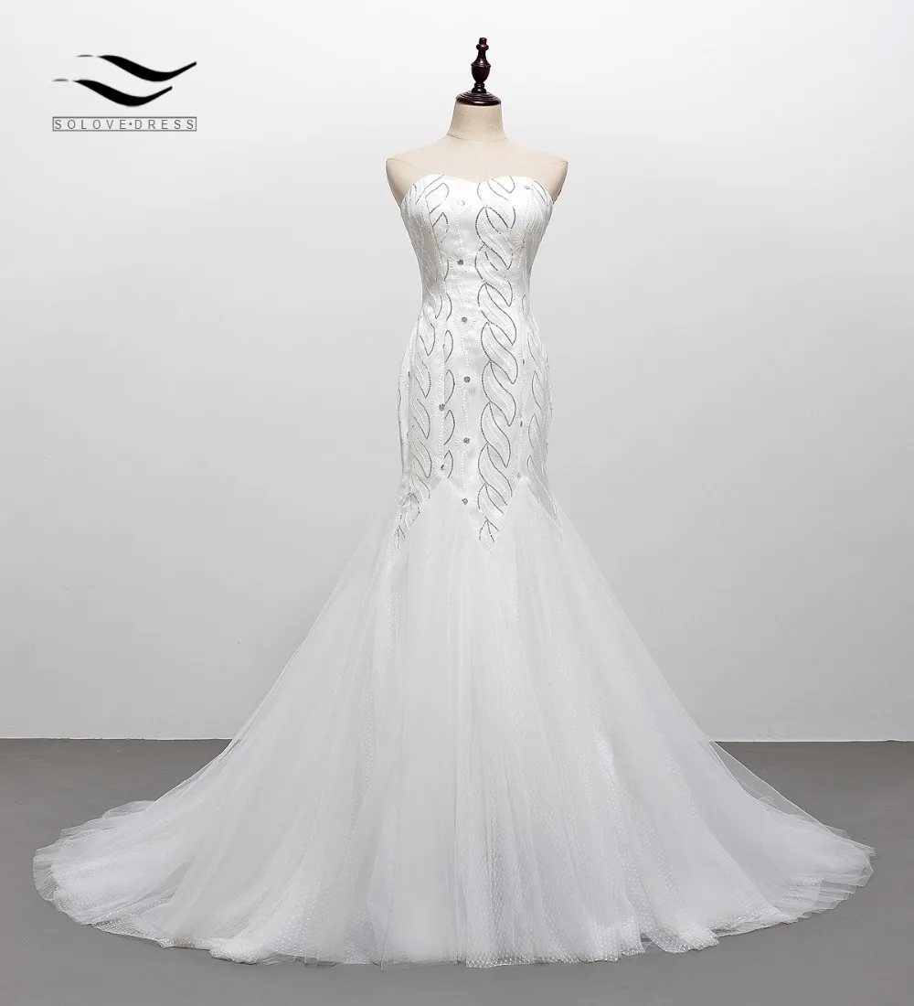 Tulle A-line Strapless Lace Up Sequin Pattern Wedding Dress Sleeveless Lace Bridal Gown Mesh Net Lace with Polka Dots SLW101
Tulle A-line Strapless Lace Up Sequin Pattern Wedding Dress Sleeveless Lace Bridal Gown Mesh Net Lace with Polka Dots SLW101