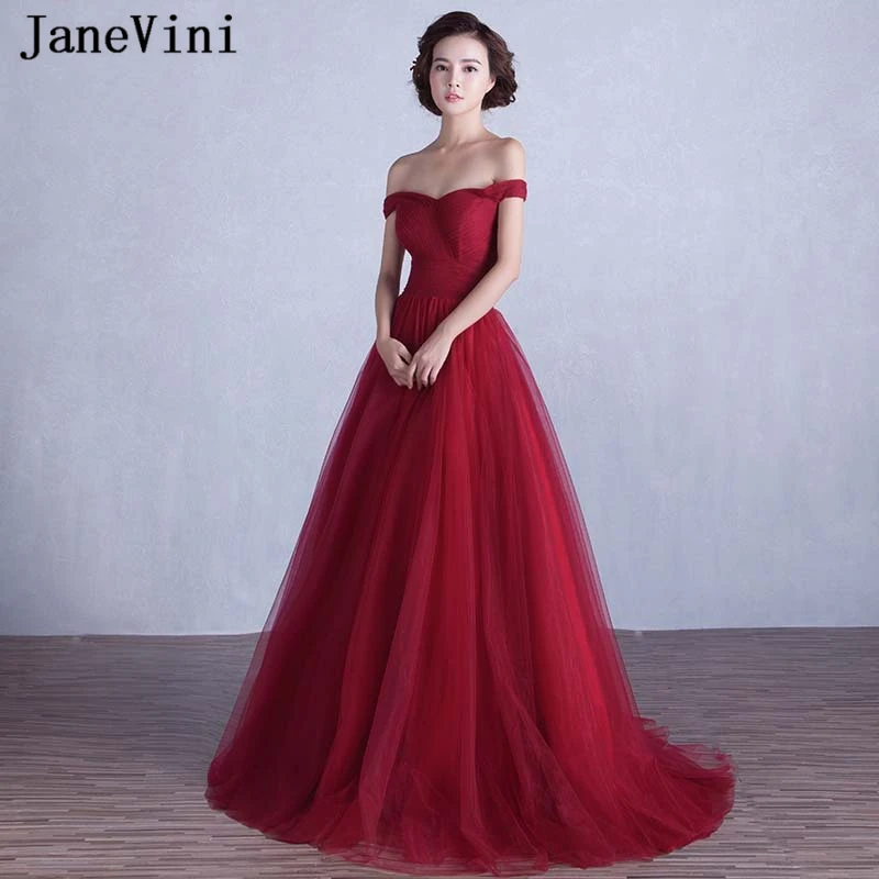 JaneVini Simple Burgundy A Line Long Bridesmaid Dresses 2019 Off the Shoulder Sleeveless Tulle Dress Robe Demoiselle D'honneur
JaneVini Simple Burgundy A Line Long Bridesmaid Dresses 2019 Off the Shoulder Sleeveless Tulle Dress Robe Demoiselle D'honneur