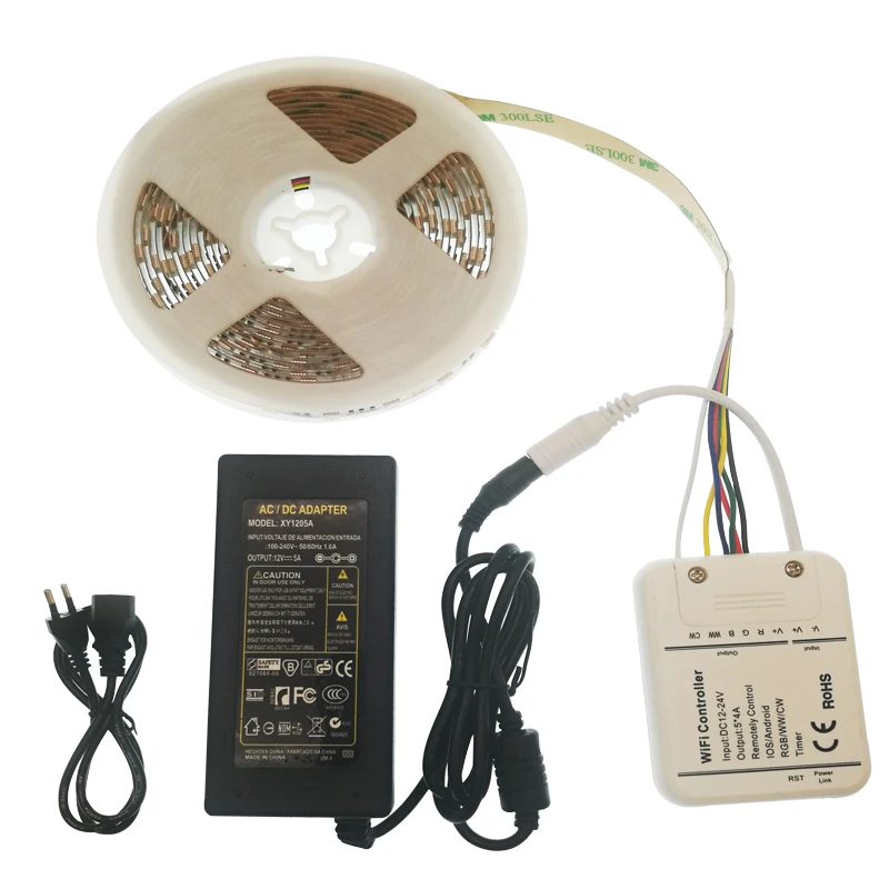 WIFI LED Strip 5M RGB +W +WW DC12V Tape Tira Neon Ribbon Light + wifi controller + 5A power adapter
WIFI LED Strip 5M RGB +W +WW DC12V Tape Tira Neon Ribbon Light + wifi controller + 5A power adapter
