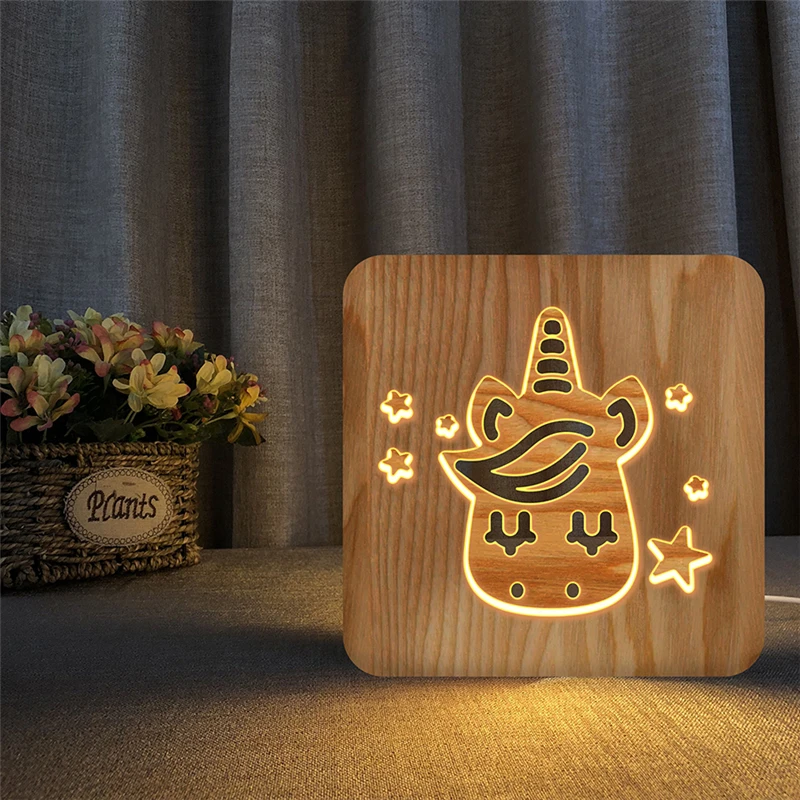 Creative Wood Night Light unicorn Lamp USB Desk Table Lamp 3D Visual Bedroom Baby Sleep Light Kids Gift Wood Decorative Lighting
Creative Wood Night Light unicorn Lamp USB Desk Table Lamp 3D Visual Bedroom Baby Sleep Light Kids Gift Wood Decorative Lighting