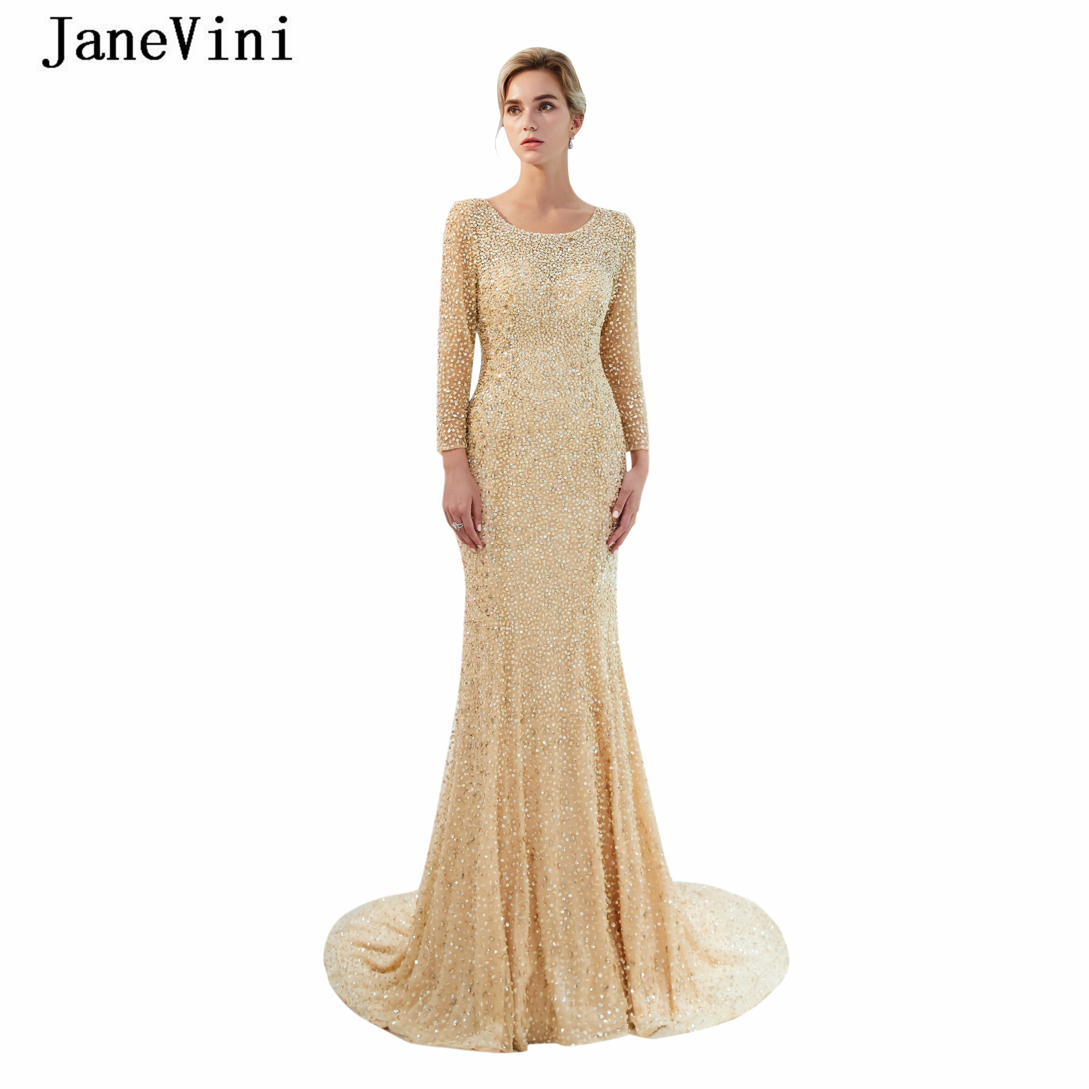 JaneVini Luxury Mermaid Evening Dresses Long Sleeves Scoop Neck Full Beaded Backless Sexy Formal Evening Gowns Robes De Soiree
JaneVini Luxury Mermaid Evening Dresses Long Sleeves Scoop Neck Full Beaded Backless Sexy Formal Evening Gowns Robes De Soiree