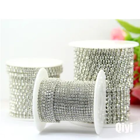SS6-SS16 de cristal transparente de cifrado superbrillante, cadena de diamantes de imitación plateados, accesorios de ropa diy, 2mm-4mm, 5 yardas/bolsa