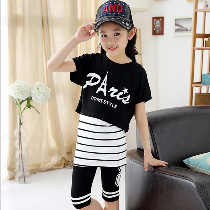 Children's Girls Summer Set 3 Pieces Suits Fashion Letters Printed Striped Cotton Clothing Black/White 120-170
Children's Girls Summer Set 3 Pieces Suits Fashion Letters Printed Striped Cotton Clothing Black/White 120-170