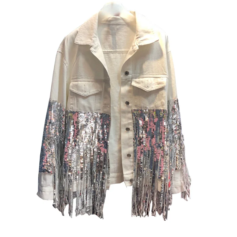 2022 Casual Jacket Women Punk Sequins Beading Tassels Coat Women Denim Coat Cool Streetwear Female White Denim Jacket Women Tops
2022 Casual Jacket Women Punk Sequins Beading Tassels Coat Women Denim Coat Cool Streetwear Female White Denim Jacket Women Tops