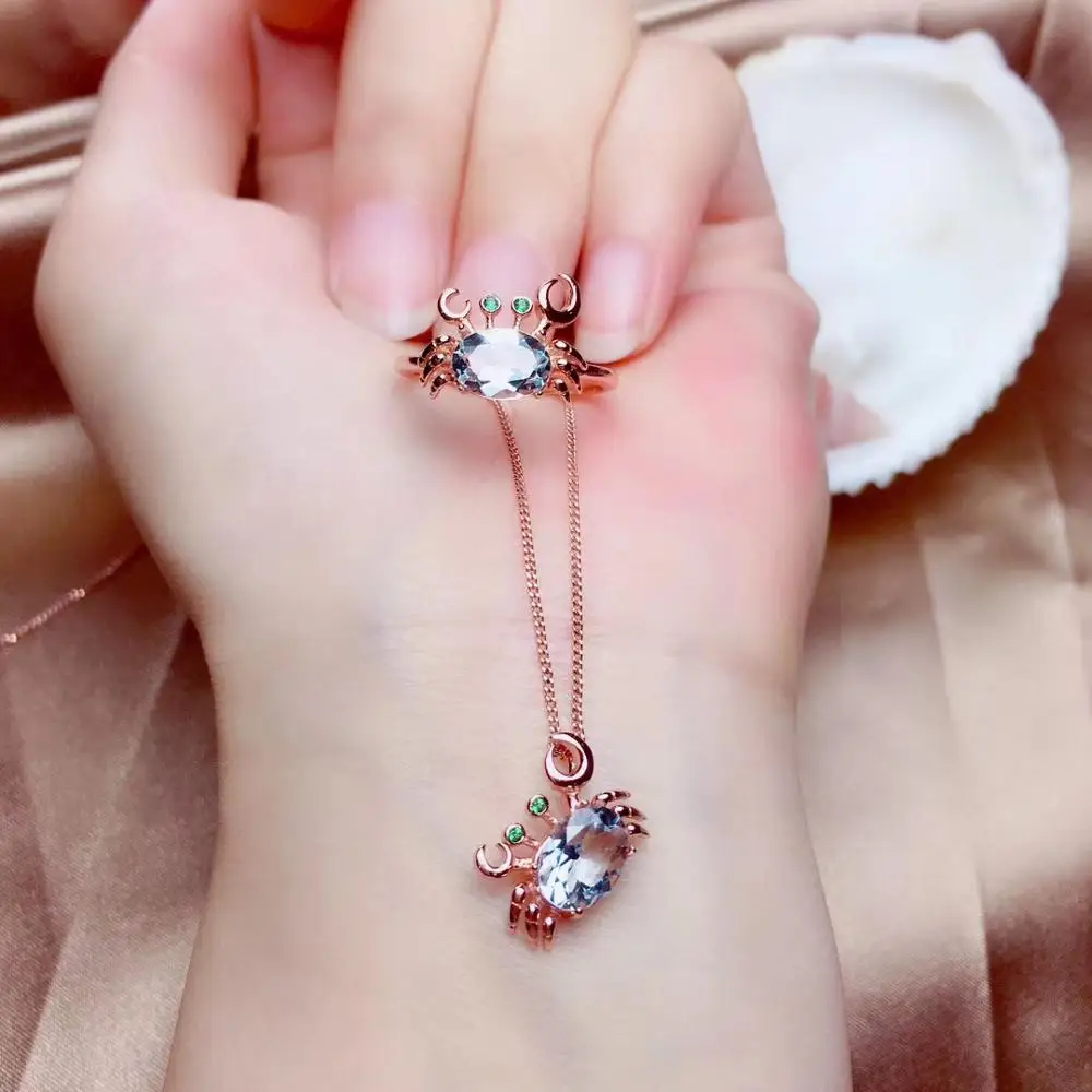 funny crab shape Aquamarine gemstone ring and necklace jewelry set Real 925 silver surface gold plated
funny crab shape Aquamarine gemstone ring and necklace jewelry set Real 925 silver surface gold plated