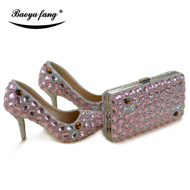 Pink crystal Wedding shoes Bride with matching bags fashion shoe and bag sets party dress shoes high heels pointed toe Pumps
Pink crystal Wedding shoes Bride with matching bags fashion shoe and bag sets party dress shoes high heels pointed toe Pumps