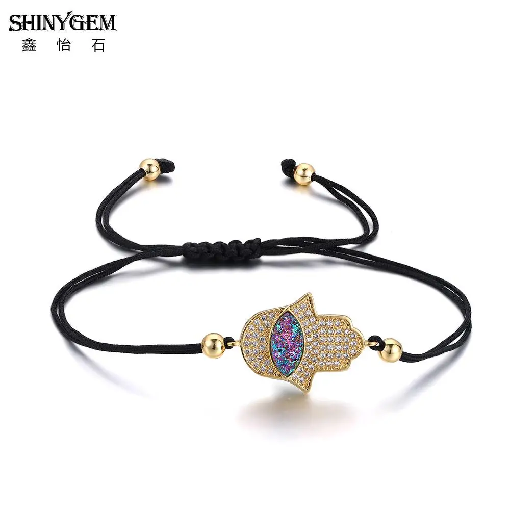 ShinyGem Handmade DIY Rhinestone Hamsa Hand Druzy Stone Evil Eye Charm Bracelet Adjustable Black String Braid Bracelet For Women
ShinyGem Handmade DIY Rhinestone Hamsa Hand Druzy Stone Evil Eye Charm Bracelet Adjustable Black String Braid Bracelet For Women
