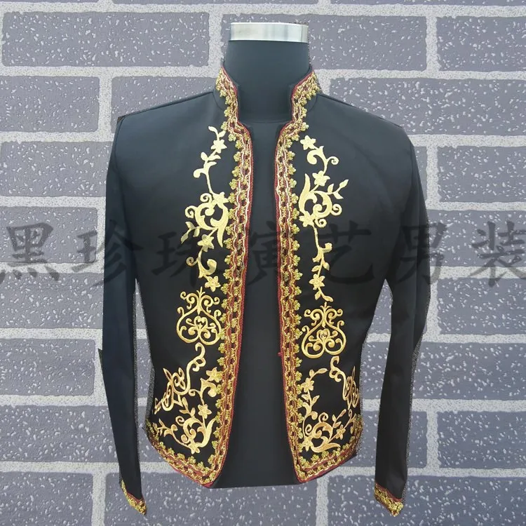 Free ship mens black vintage golden pattern embroidery medieval tuxedo short jacket/stage performance, this is only jacket.
Free ship mens black vintage golden pattern embroidery medieval tuxedo short jacket/stage performance, this is only jacket.