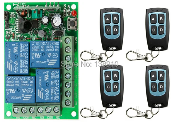 New DC12V 4 channel wireless RFremote control switch /room lights remote control switch 4 waterproof remote and receiver
New DC12V 4 channel wireless RFremote control switch /room lights remote control switch 4 waterproof remote and receiver