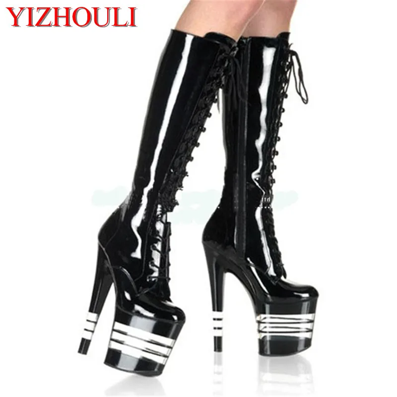 20 cm high heels, sexy zippered opening, black striped platform, model club pole dancing performance high boots
20 cm high heels, sexy zippered opening, black striped platform, model club pole dancing performance high boots