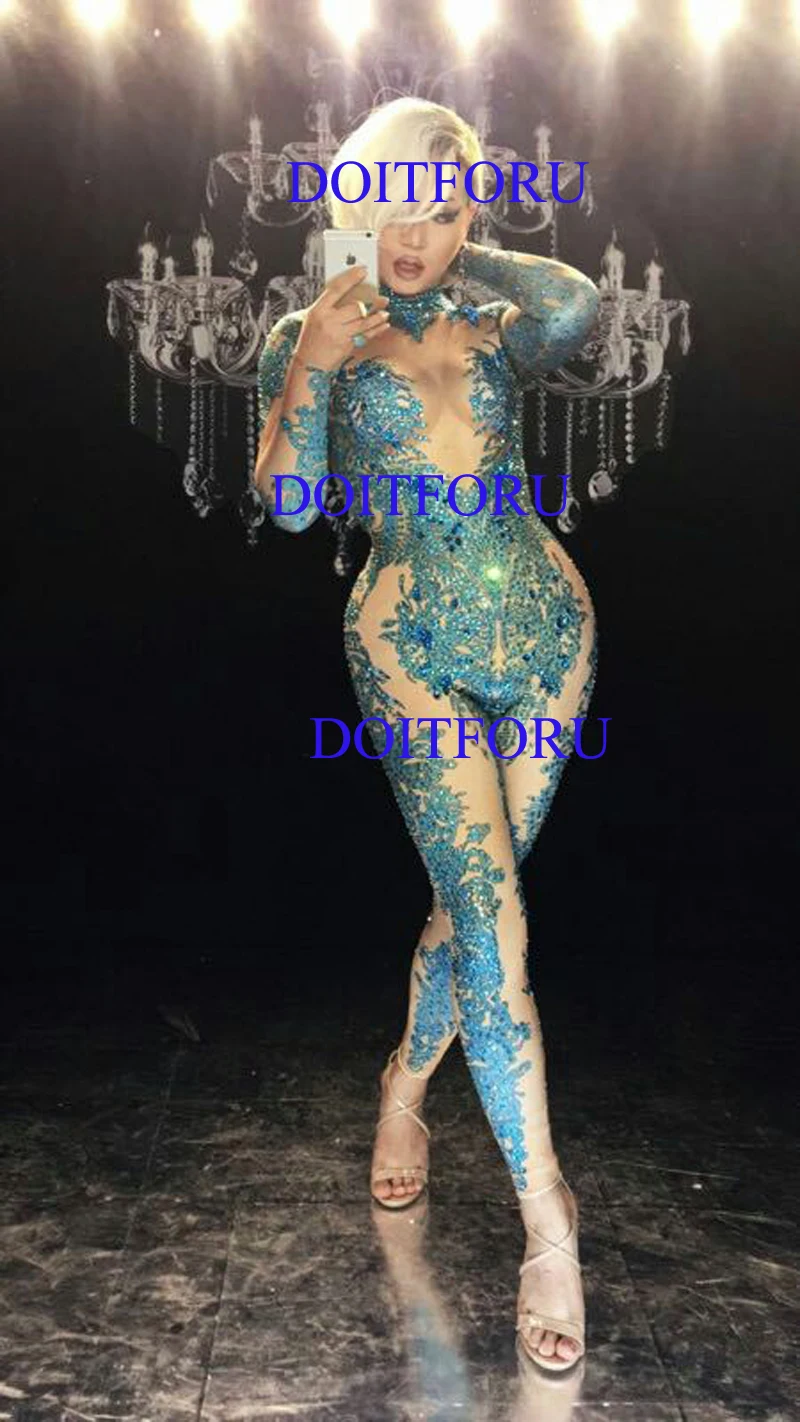 Sexy Glisten Blue party suit stage Jumpsuit Women's Leggings Crystals Birthday Female Singer Show Bodysuit Nightclub Stage Wear
Sexy Glisten Blue party suit stage Jumpsuit Women's Leggings Crystals Birthday Female Singer Show Bodysuit Nightclub Stage Wear