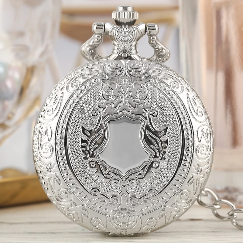 Luxury Silver Shield Crown Pattern Quartz Pocket Watch Fashion Necklace Pendant Chain Jewelry Gift Steampunk Clock for Men Women
Luxury Silver Shield Crown Pattern Quartz Pocket Watch Fashion Necklace Pendant Chain Jewelry Gift Steampunk Clock for Men Women