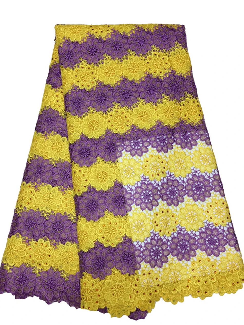 New purple with yellow water soluble rhinestones African cord lace guipure lace fabric material for women wedding dress 5 Yards
New purple with yellow water soluble rhinestones African cord lace guipure lace fabric material for women wedding dress 5 Yards