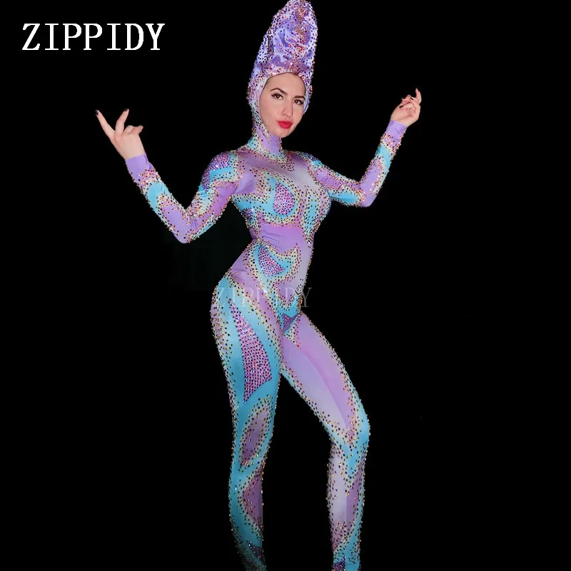 2019 Fashion Shining Purple Blue Rhinestone Jumpsuit Stretch Dance Headdress Outfit Female Singer Evening Sexy Bodysuit Wear
2019 Fashion Shining Purple Blue Rhinestone Jumpsuit Stretch Dance Headdress Outfit Female Singer Evening Sexy Bodysuit Wear